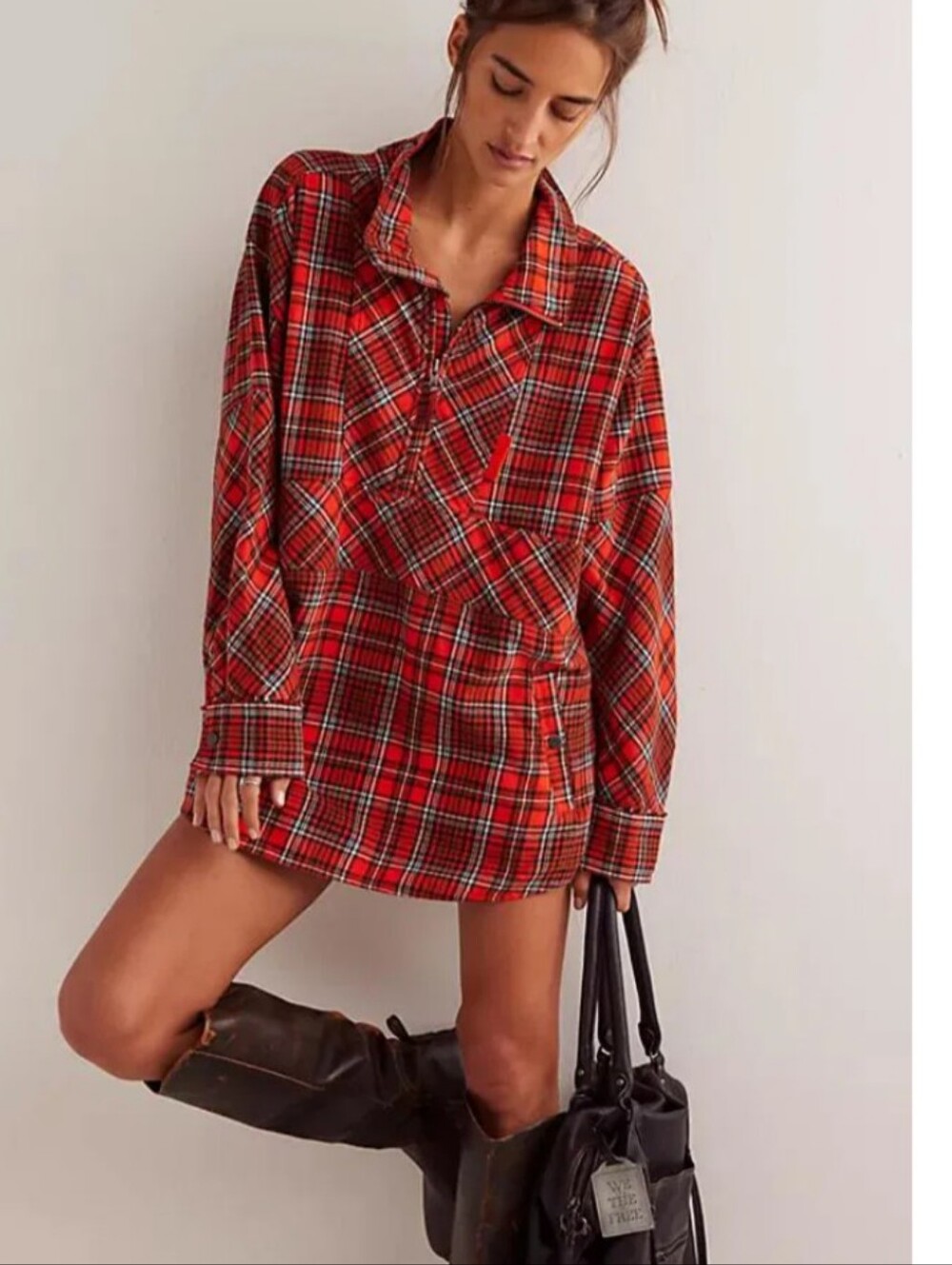 We The Free People Plaid Shirt women's top in size XS Quarter Zip